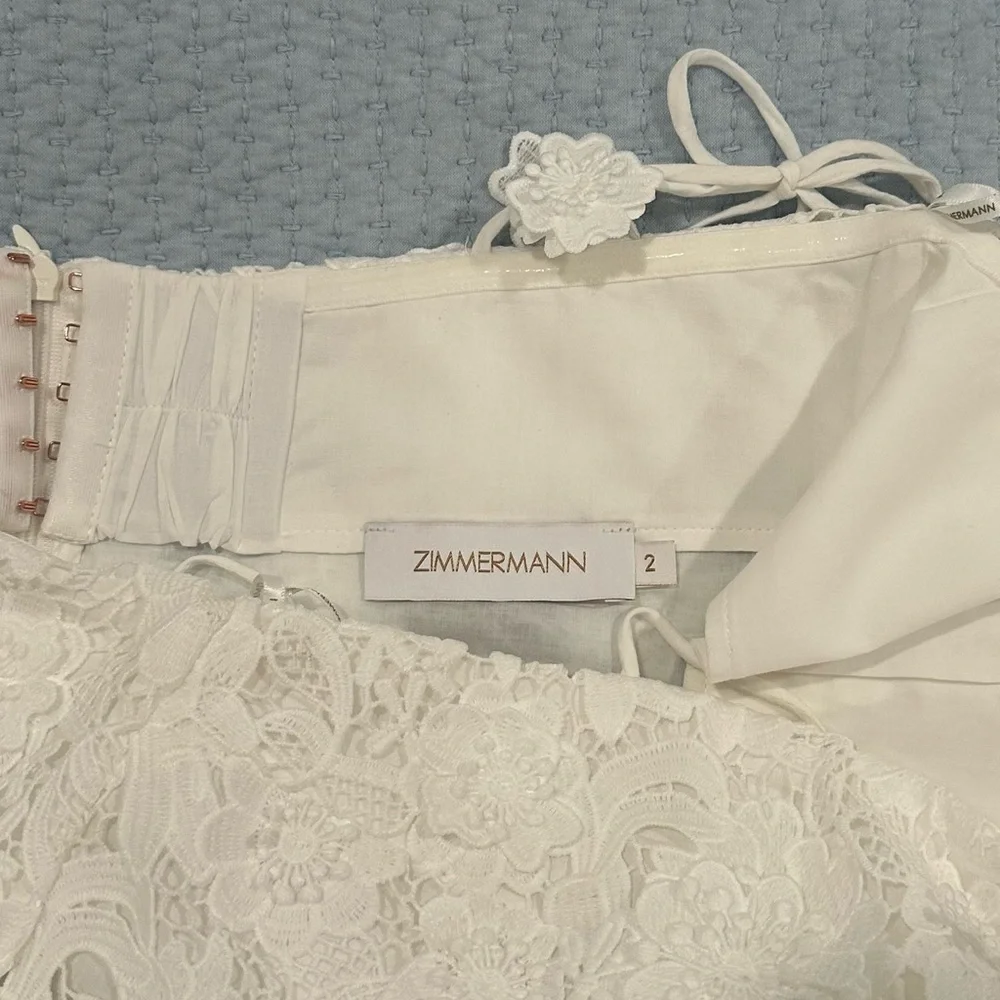 Zimmerman Raie Lace Flower White Mini Dress - Picture 6 of 9